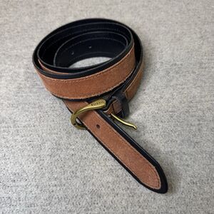 Fossil Belt Women L Black Brown Leather Suede Quality Classic Brass Y2K 2000s